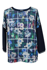 Wyszczuplająca BLUZKA w kwiaty z łączonych tkanin