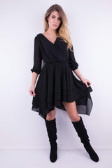 Wyjściowa czarna sukienka z dłuższym tyłem