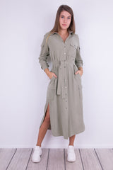 Khaki sukienka na guziki