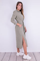 Khaki sukienka na guziki