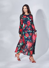 DŁUGA SUKIENKA W CZERWONE KWIATY