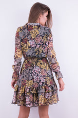 TRANSPARENTNA SUKIENKA Z FALBANĄ W JESIENNE KWIATY