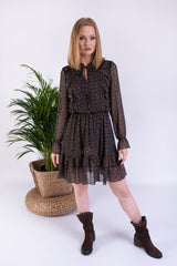 TRANSPARENTNA GRAFITOWA SUKIENKA Z FALBANĄ