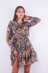 TRANSPARENTNA SUKIENKA Z FALBANĄ W JESIENNE KWIATY