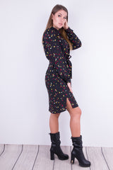 CZARNA SUKIENKA W KOLOROWE KROPKI