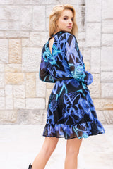 Rozkloszowana czarno-fioletowa sukienka