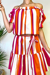 Sukienka w pasy koral & fuksja