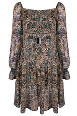 Szmaragdowo-musztardowa sukienka w kwiaty