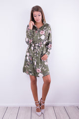 SUKIENKA KHAKI W KWIATY