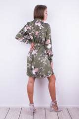 SUKIENKA KHAKI W KWIATY