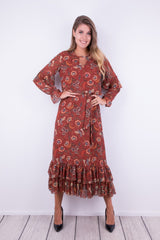 DŁUGA SUKIENKA RUDA W KWIATY