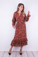 DŁUGA SUKIENKA RUDA W KWIATY